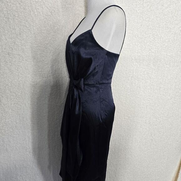 After Six 6828 Midnight Blue Charmeuse Faux Wrap Midi Dress Tulip Skirt 12R - Picture 6 of 9